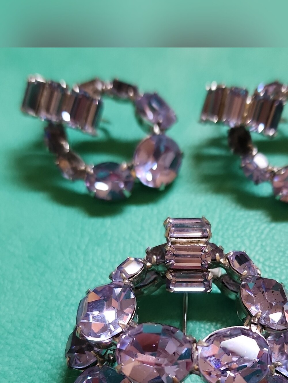 Purple Crystal Wreath Brooch and Earring Set